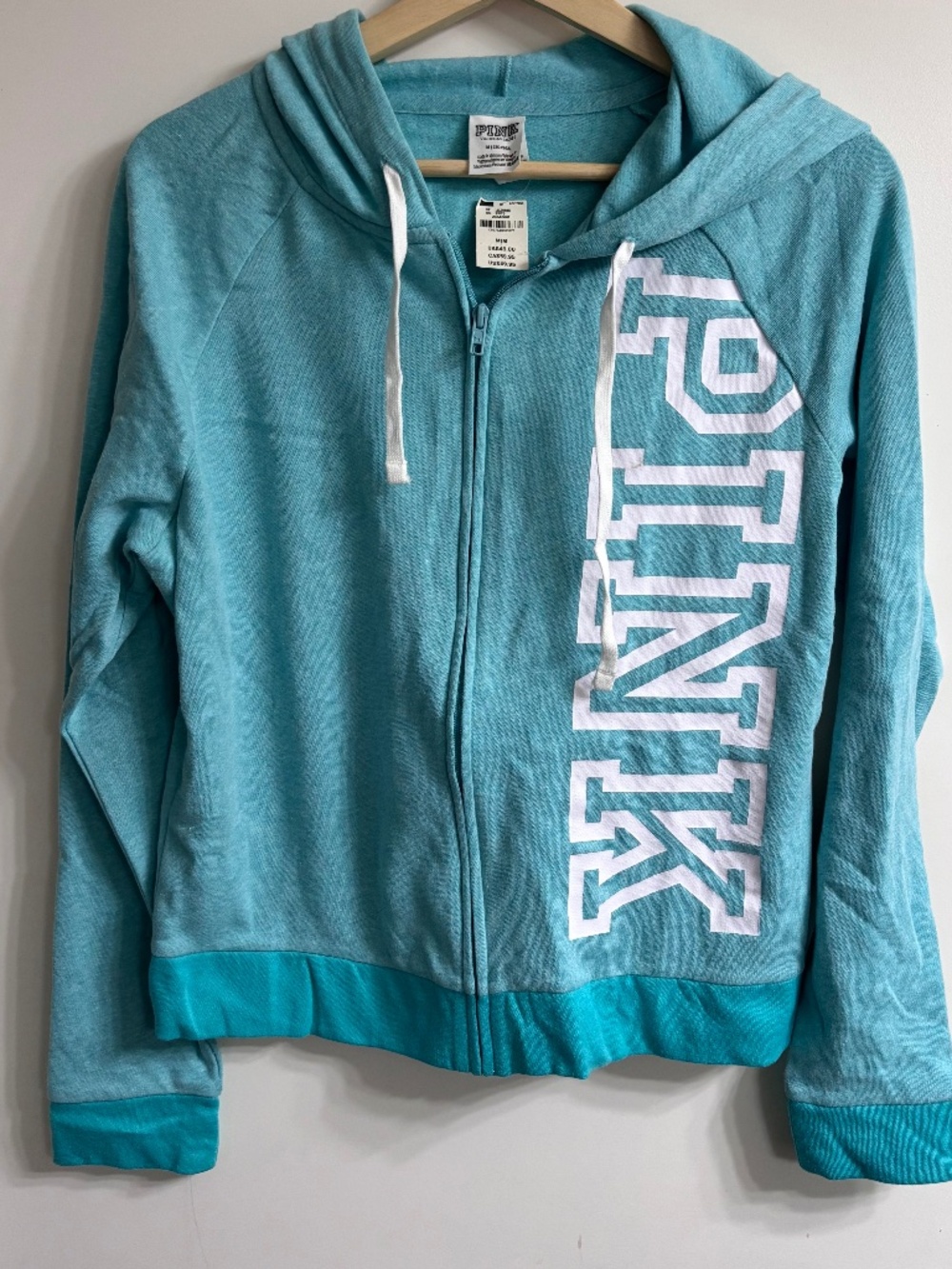 NWT Victoria's Secret PINK Full Zip Hoodie Teal Blue Logo Medium